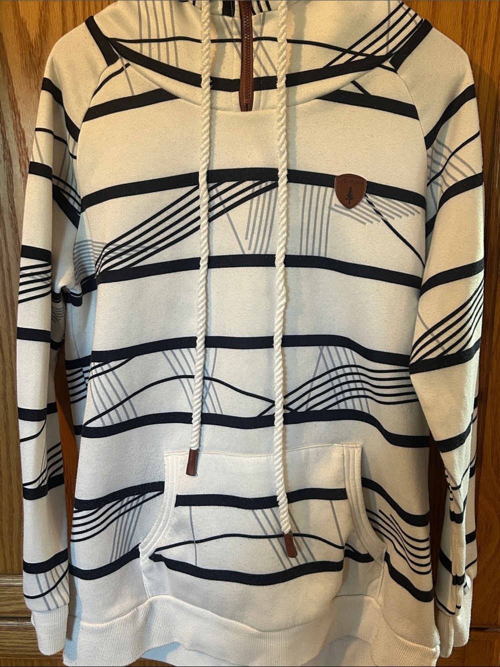 Wanakome Cream and Black Striped Pullover Hoodie